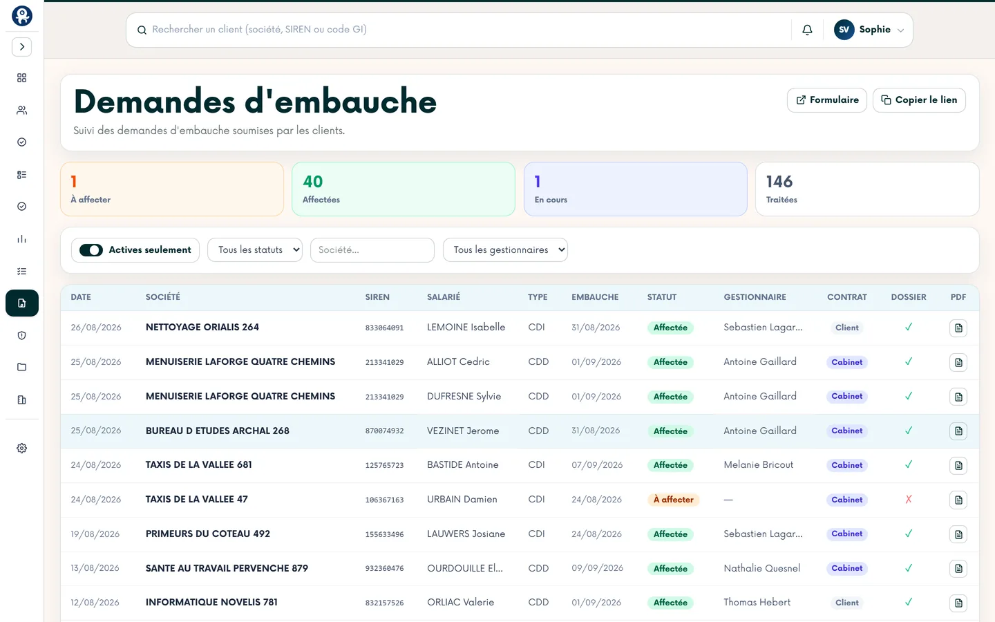 Module Embauches & accidents — Le client saisit une fois.